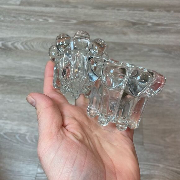 RETRO REIMS Pair Candle Holders Home Decor 1970s Pair Heavy Glass Candleholders - Picture 6 of 8